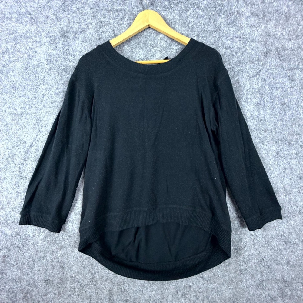 Stem Shirt Top Womens Medium Black Stretch High Low Hem Back Tie Casual